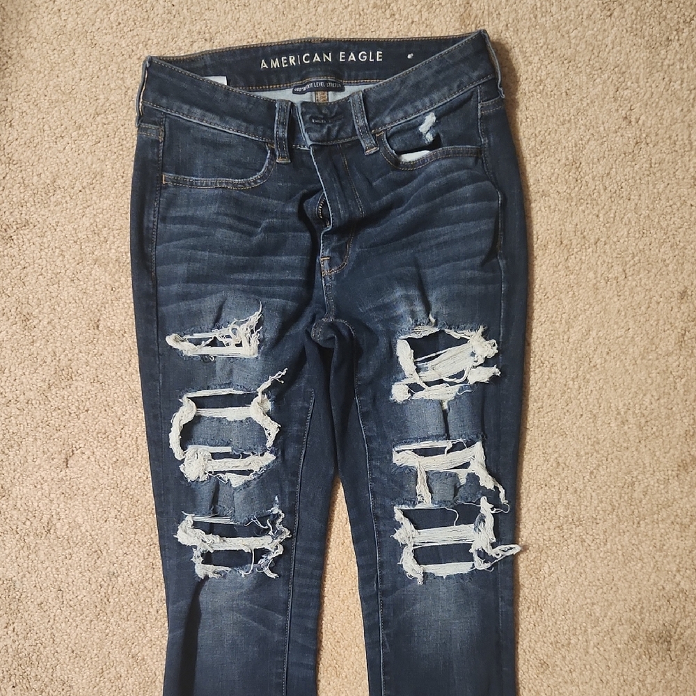 American Eagle Outfitters Women's Ripped Dark Blue Skinny Jeans